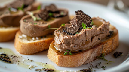 Truffle Pâté de Foie Gras: Foie gras with black truffles, served on truffle crostini with truffle butter