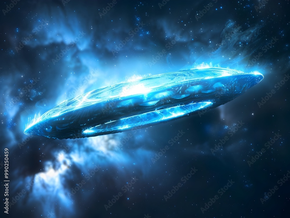Sticker alien artifact creating wormhole for interstellar communication in glowing cosmic energy field