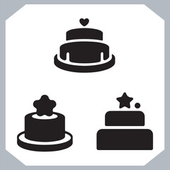 Set of cake silhouette, symbol of the cake holiday, birthday, anniversary, wedding, festive, Birthday cake icons set silhouette vector in white background