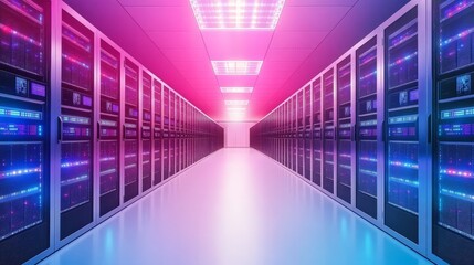 Futuristic Server Room with Neon Lighting