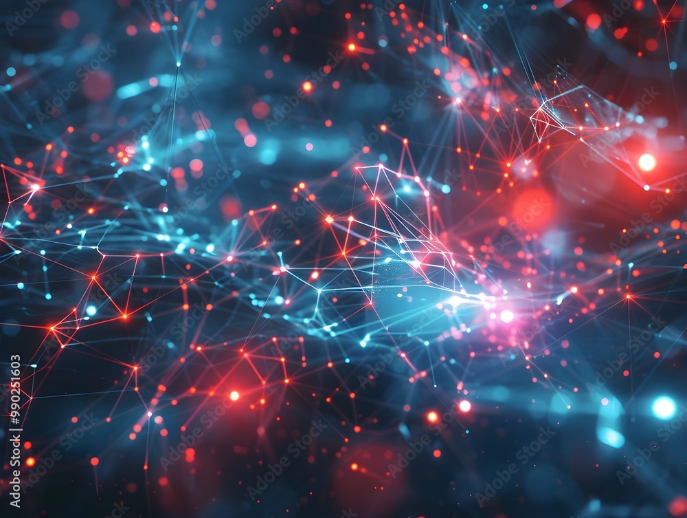 Poster shimmering web of quantum internet connections facilitating data exchange