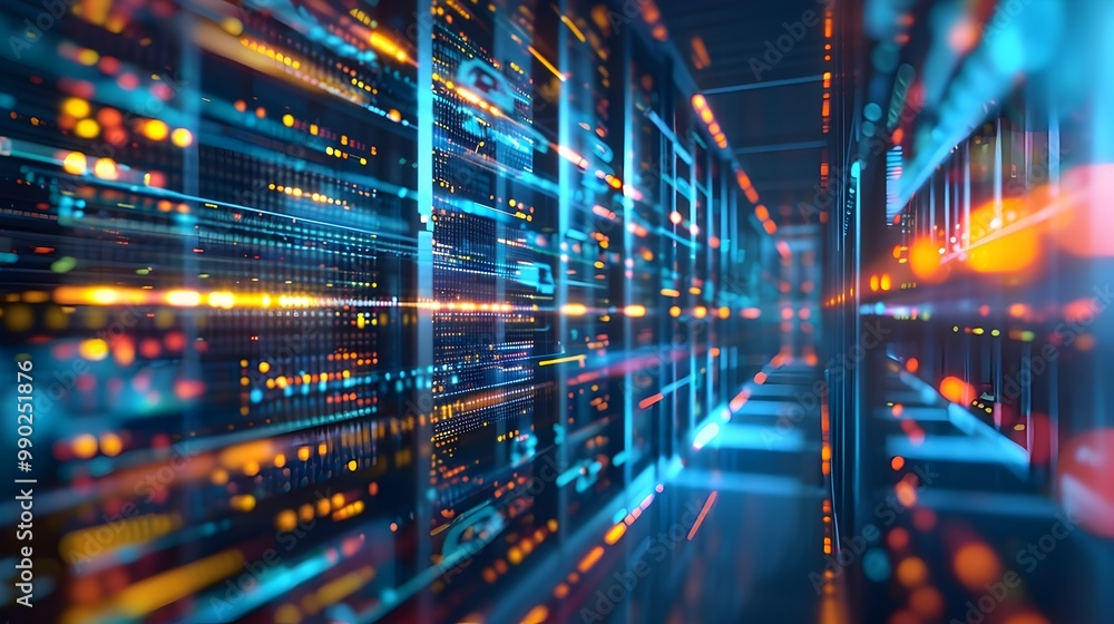 Aufkleber futuristic quantum data center with shimmering server architecture reflecting high speed internet tr