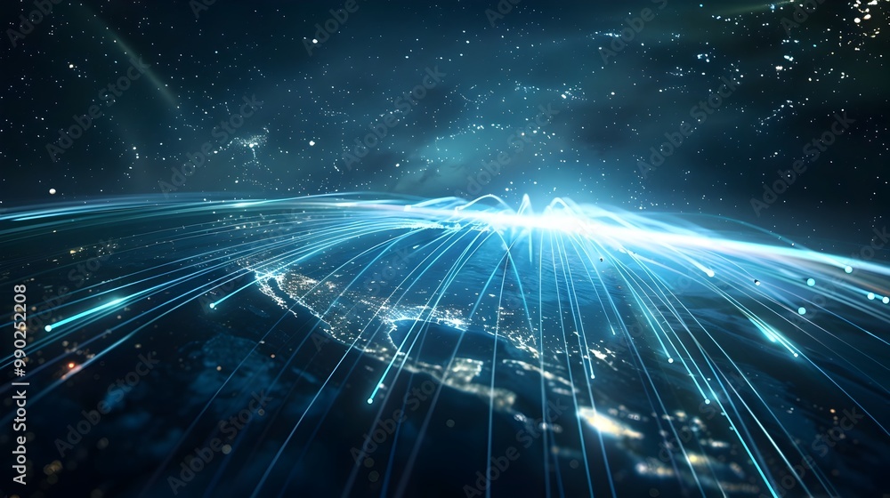 Aufkleber quantum internet cables visualized as threads of light across the planet s surface