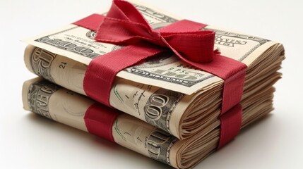 Bundle of money with red ribbon isolated 