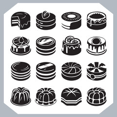 Set of cake silhouette, symbol of the cake holiday, birthday, anniversary, wedding, festive, Birthday cake icons set silhouette vector in white background