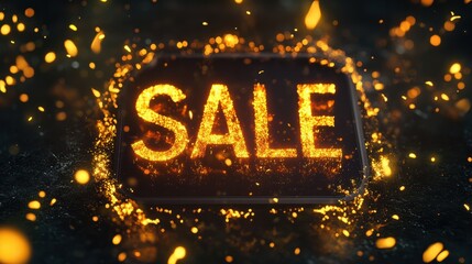 A digital countdown timer against a dark background, showing the time left for Black Friday Sale. Surrounding the timer are swirling golden lights and the word SALE in flaming letters. AI Generated