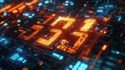 A digital countdown timer with bold numbers displayed against a futuristic backdrop of glowing circuits and pulsating lights