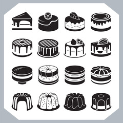 Set of cake silhouette, symbol of the cake holiday, birthday, anniversary, wedding, festive, Birthday cake icons set silhouette vector in white background