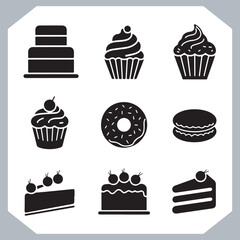 Set of cake silhouette, symbol of the cake holiday, birthday, anniversary, wedding, festive, Birthday cake icons set silhouette vector in white background