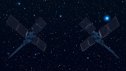 Satellite Duo in Outer Space Under Starry Night Sky