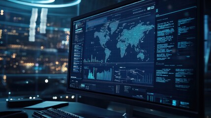 Obraz premium business process automation computer monitor from analytics to software in your own data style of data visualization Generative AI