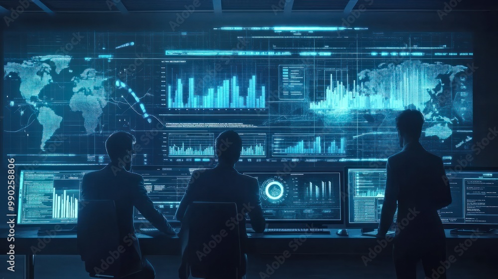 Poster business team analytics and monitoring on web report dashboard monitor concept.