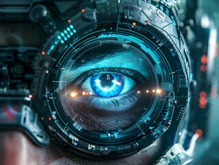 Cybernetic Warrior s Bionic Eye Displaying Tactical Information and Enemy Markers