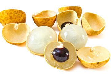 Close up longan fruit texture, Sweet longan fruit isolated on white background.