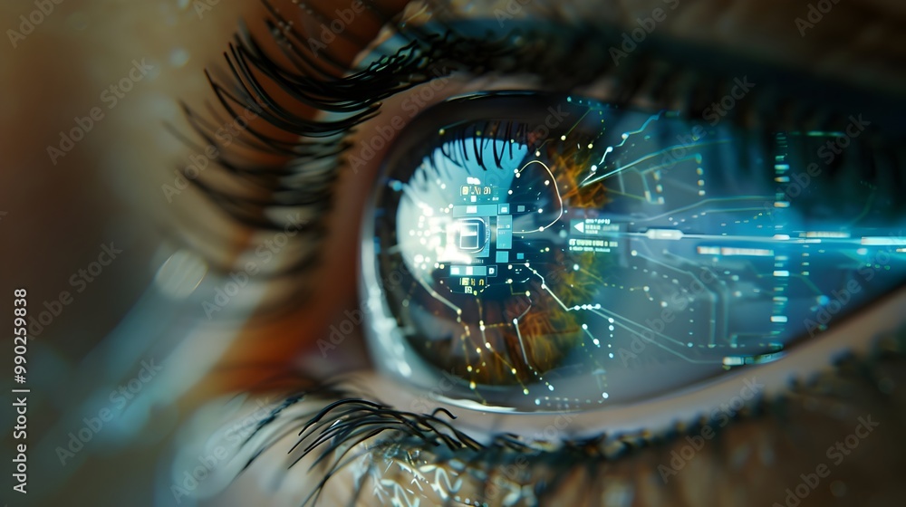 Poster bionic eye providing real time sign language text translation for user assistive technology concept