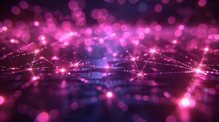 An expansive network of interconnected nodes and lines representing cryptographic blockchain technology, illuminated with vibrant points of light.