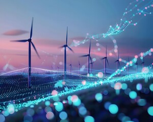 Wind Farm Connected to Smart Grid Energy Visualization in the Sky