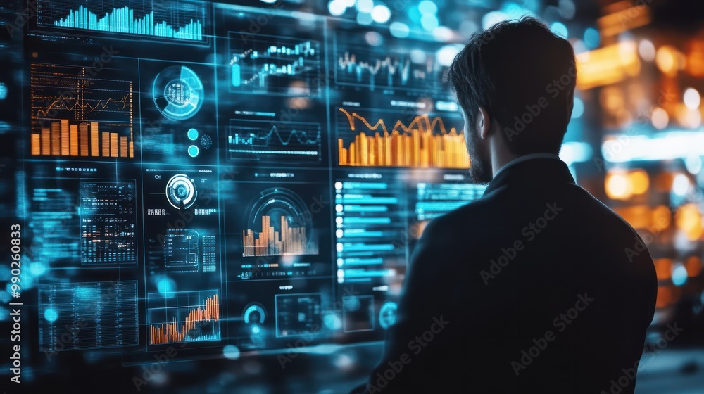 Poster data analyzing technology by creative computer software . concept of digital data for marketing anal