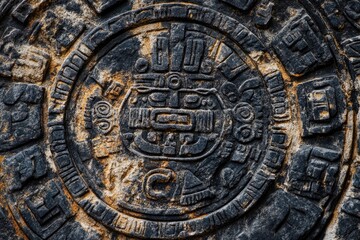 Obraz premium Carved stone texture with ancient symbols and deep engravings, worn by time