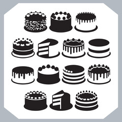 Set of cake silhouette, symbol of the cake holiday, birthday, anniversary, wedding, festive, Birthday cake icons set silhouette vector in white background