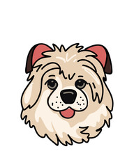 White shaggy cute cartoon dog, logo
or sketch of a pet store