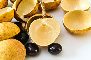 Close up longan fruit texture, Sweet longan fruit isolated on white background.