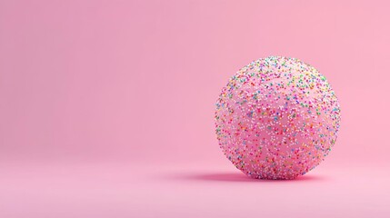 3D render of a globe made from a pink doughnut with sprinkles, against a solid, stark gradient background
