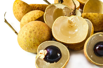 Close up longan fruit texture, Sweet longan fruit isolated on white background.