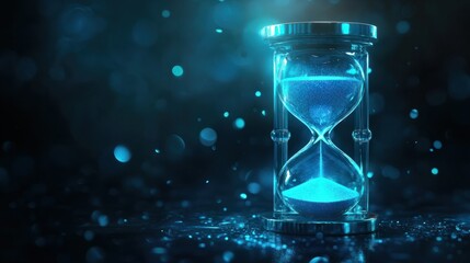 Glowing Blue Hourglass on Dark Background