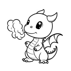 Little cute cartoon dragon. Vector illustration. Black and white illustration for a coloring book