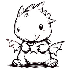 Fototapeta premium Little cute cartoon dragon. Vector illustration. Black and white illustration for a coloring book