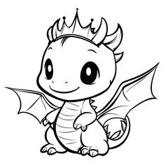 Fototapeta premium Little cute cartoon dragon. Vector illustration. Black and white illustration for a coloring book