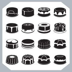 Set of cake silhouette, symbol of the cake holiday, birthday, anniversary, wedding, festive, Birthday cake icons set silhouette vector in white background