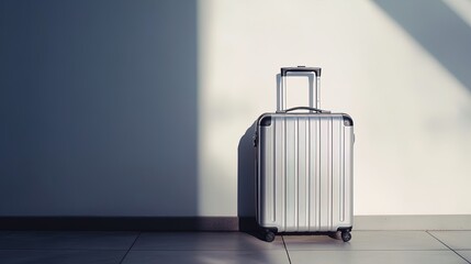 Elevate Your Space with a Stylish Silver Trolley Case: Modern Aesthetics & Spacious Interior Perfect for Sports Decor Posters Against a Minimalist White Wall