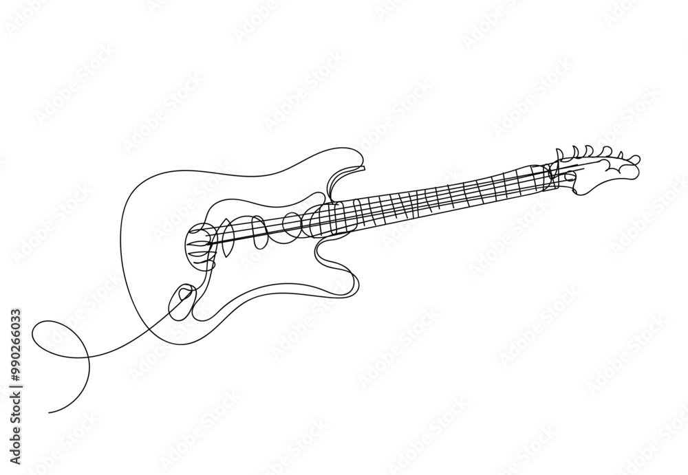 Wall mural guitar ,line drawing style, continuous line art ,  vector illustration