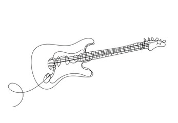 guitar ,line drawing style, continuous line art ,  vector illustration