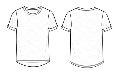 Slim fit Short sleeve T shirt shirt Technical Fashion flat sketch vector illustration template front and back views. Clothing design mock up for ladies
