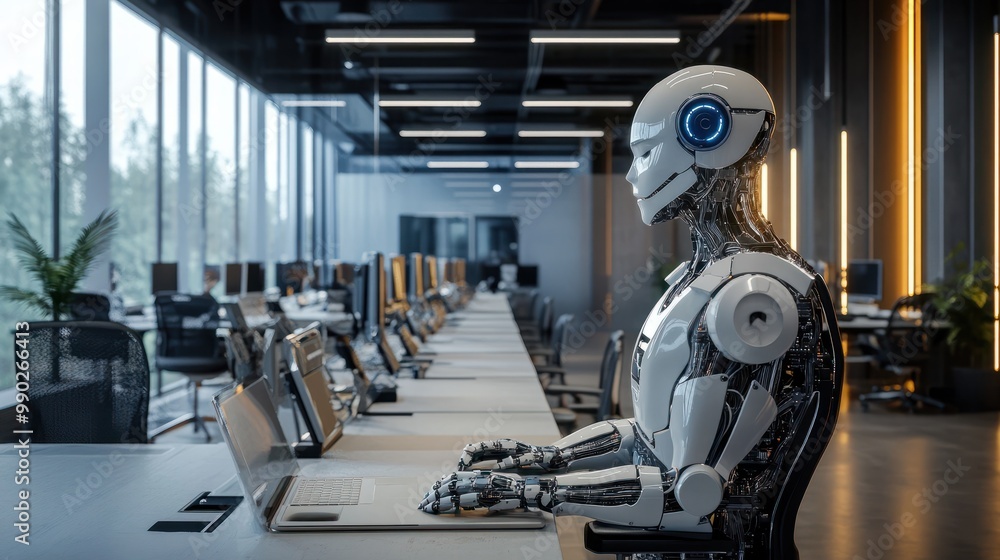 Poster implementation of artificial intelligence in office work.