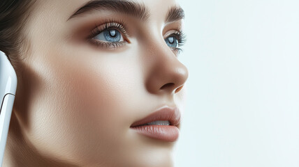 Fototapeta premium Woman’s Face Natural Skin vs. Flawless Makeup Enhancement for Beauty Transformation and Comparison..