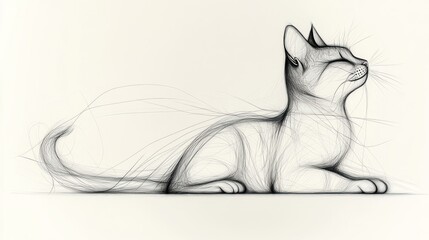 Cat Sketch - Minimalist Line Art