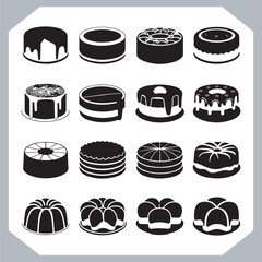 Set of cake silhouette, symbol of the cake holiday, birthday, anniversary, wedding, festive, Birthday cake icons set silhouette vector in white background