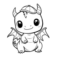 Cute cartoon dragon. Black and white cartoon isolated vector illustration on white background for coloring book