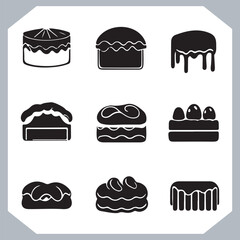 Set of cake silhouette, symbol of the cake holiday, birthday, anniversary, wedding, festive, Birthday cake icons set silhouette vector in white background