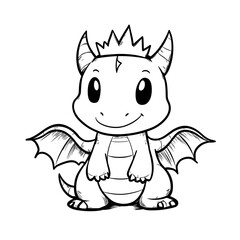 Little cute cartoon dragon. Vector illustration. Black and white illustration for a coloring book