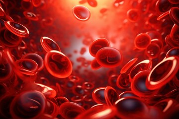 Red blood cells floating on a biological background. Suitable for medical presentations, educational materials, and science related designs. Generative AI