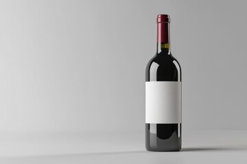 red wine bottle with blank white label mockup on gray studio background with shadows