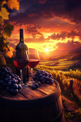 Glass of red wine with vineyard view