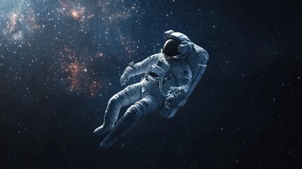 Fototapeta premium Single astronaut floating in space with dust and stars, created using generative ai technology