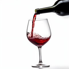 red wine pouring into glass  with white background Generative AI