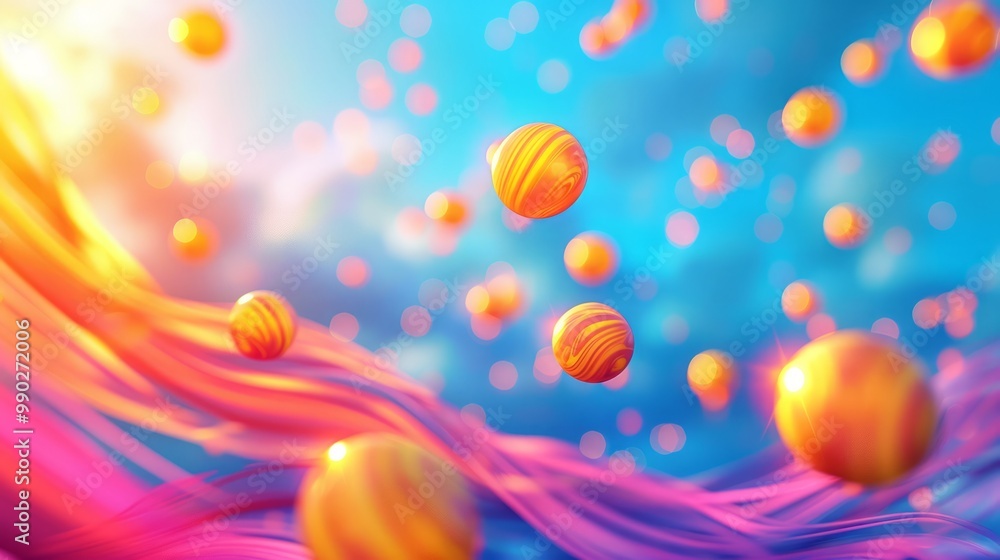 Poster surreal scene of floating orbs with light effects